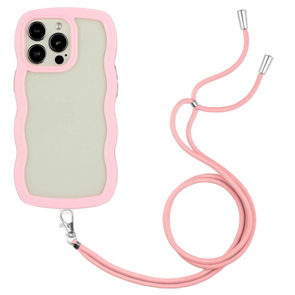 Funda con correa colgante Wavy Edge iPhone 14 Pro rosado