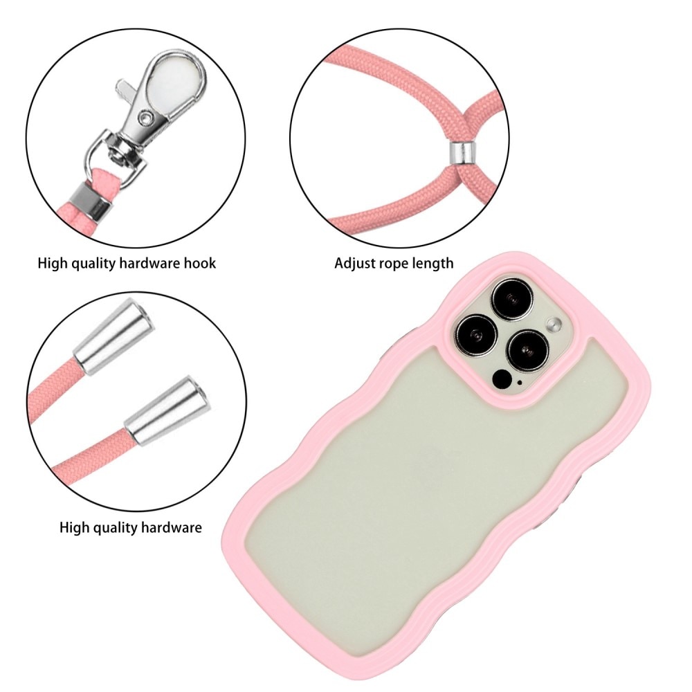 Funda con correa colgante Wavy Edge iPhone 14 Pro rosado