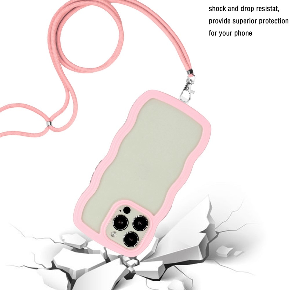 Funda con correa colgante Wavy Edge iPhone 14 Pro rosado