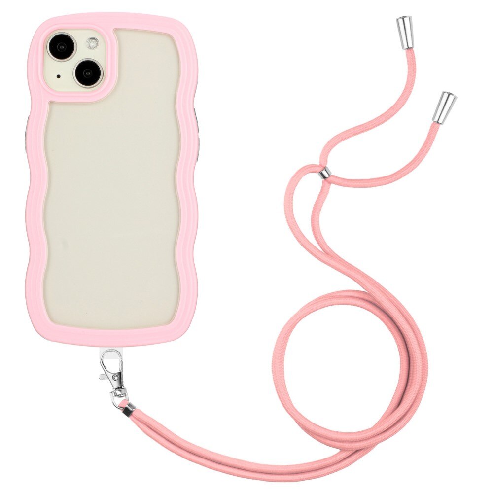 Funda con correa colgante Wavy Edge iPhone 14 rosado