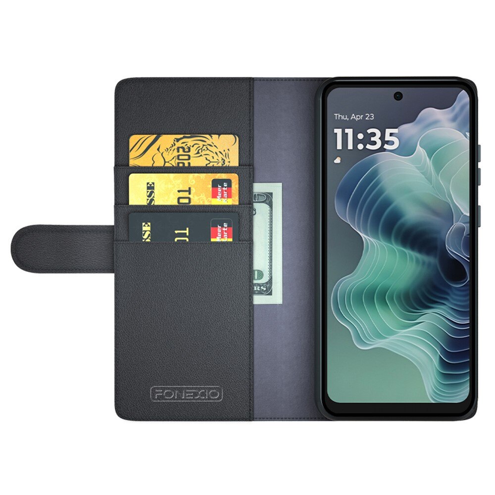 Funda de cuero genuino Motorola Moto G35, Negro