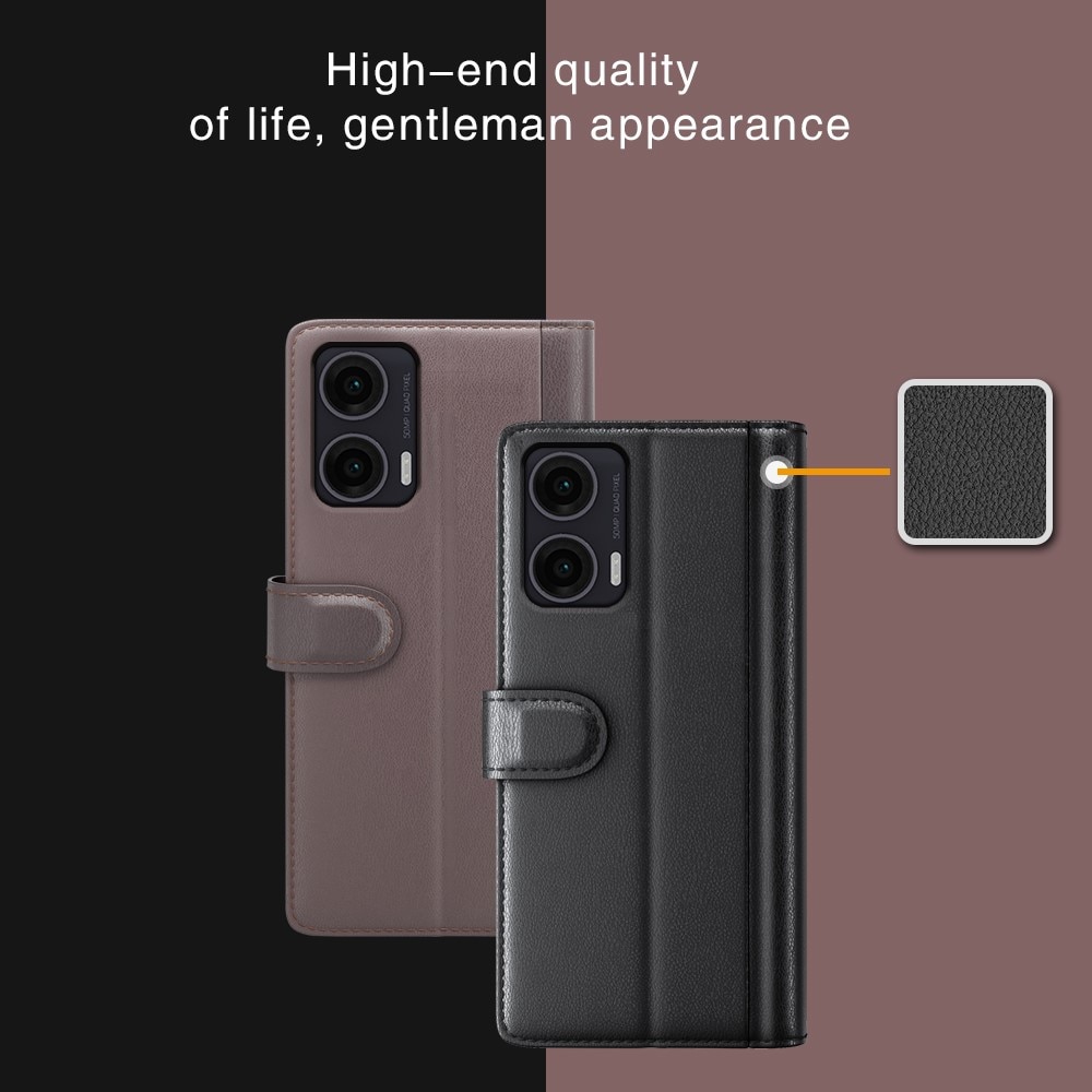 Funda de cuero genuino Motorola Moto G35, Negro