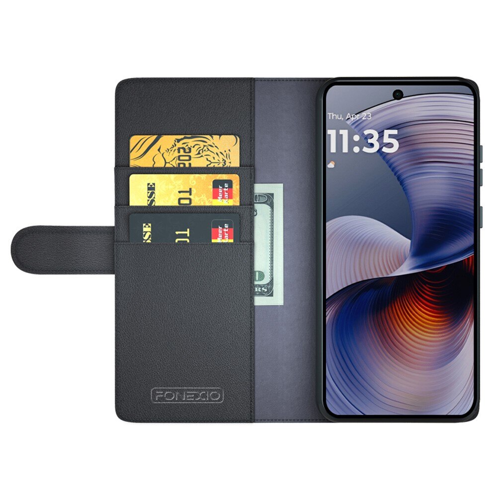 Funda de cuero genuino Motorola Moto G55, Negro