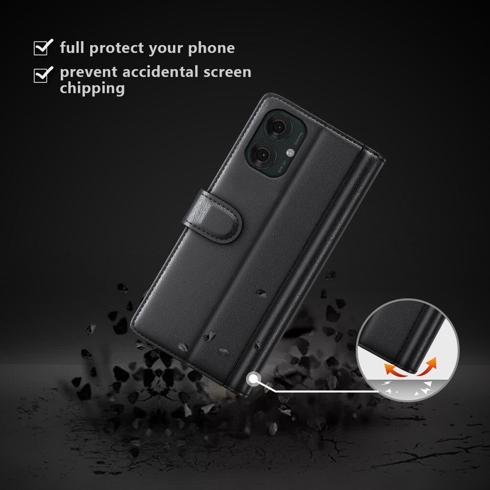 Funda de cuero genuino Motorola Moto G55, Negro
