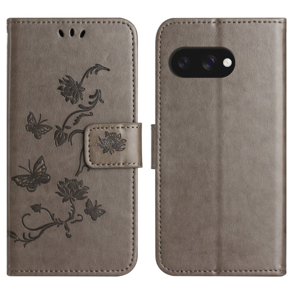 Funda de Cuero con Mariposas Google Pixel 9a, Gris