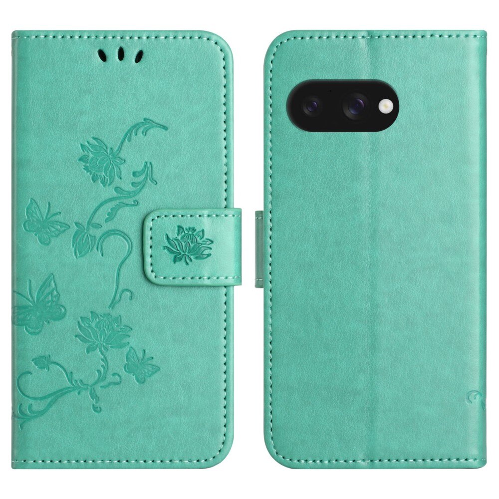 Funda de Cuero con Mariposas Google Pixel 9a, Verde