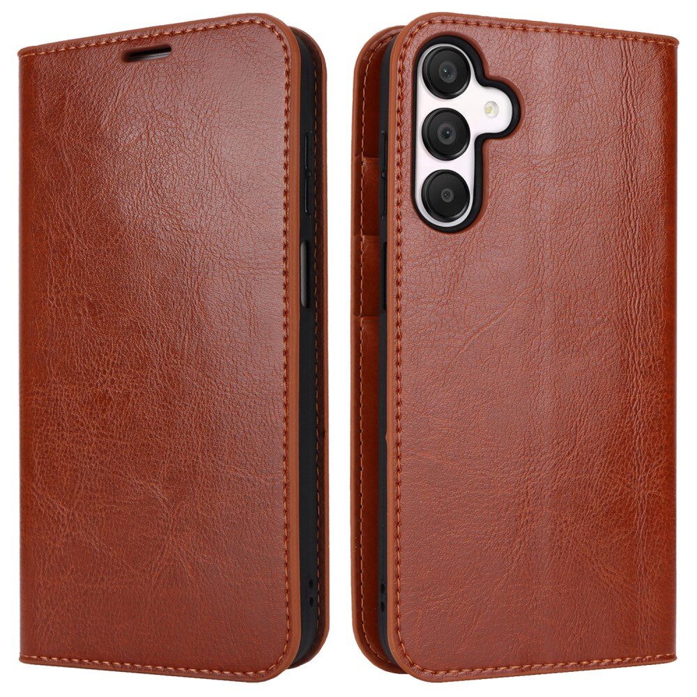 Funda cartera de cuero genuino Samsung Galaxy A16 Marrón