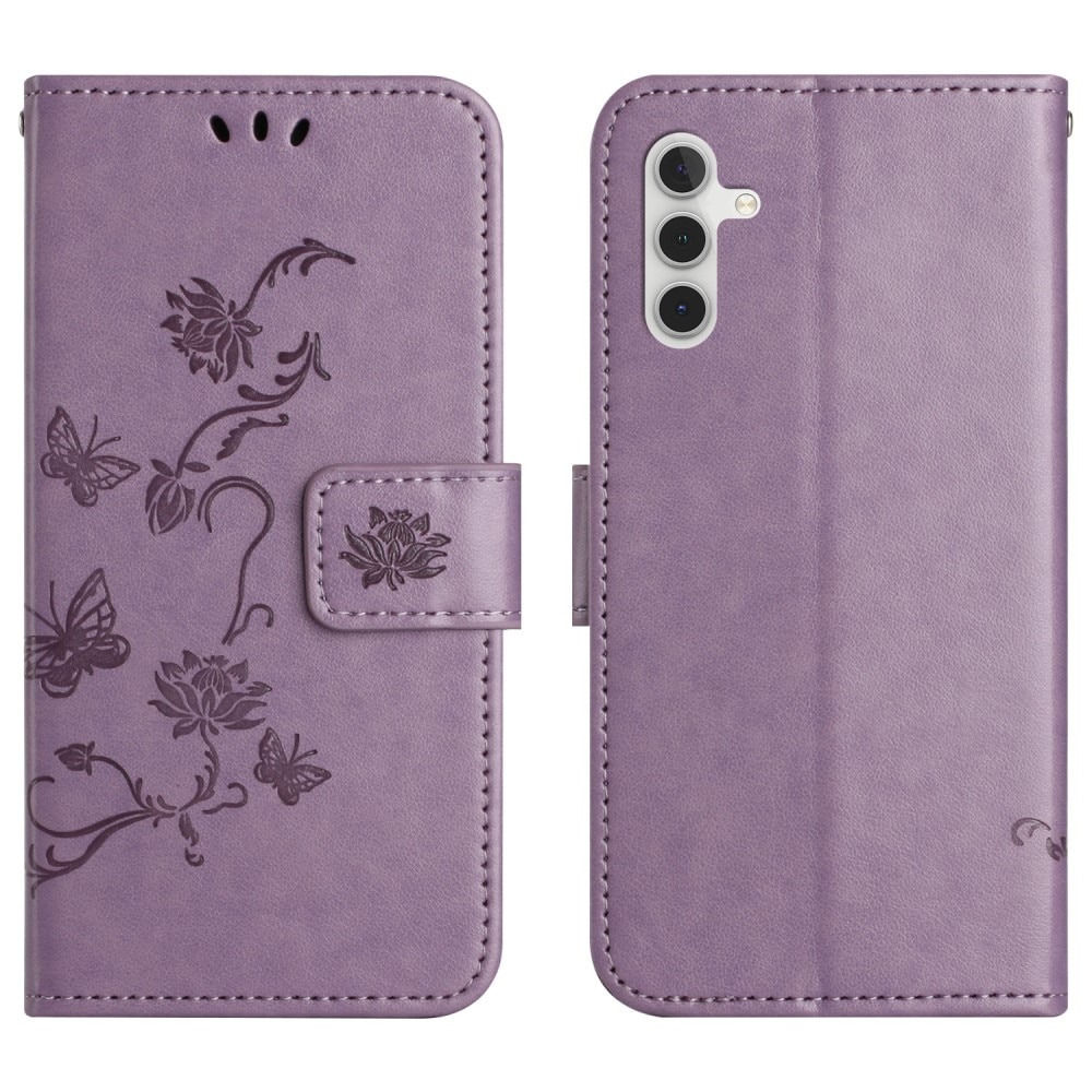 Funda de Cuero con Mariposas Samsung Galaxy A36, Púrpura