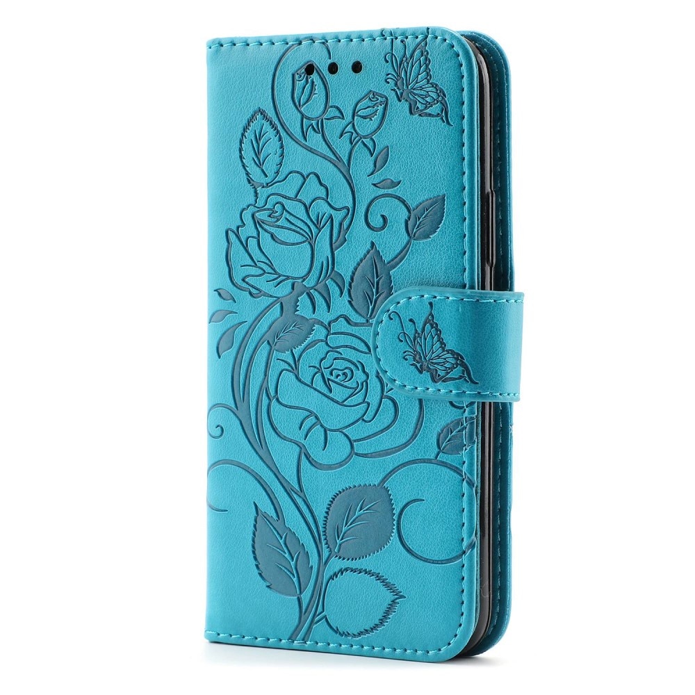 Funda de Cuero con Rosas iPhone 12/12 Pro Azul