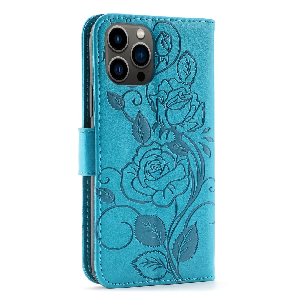 Funda de Cuero con Rosas iPhone 12/12 Pro Azul