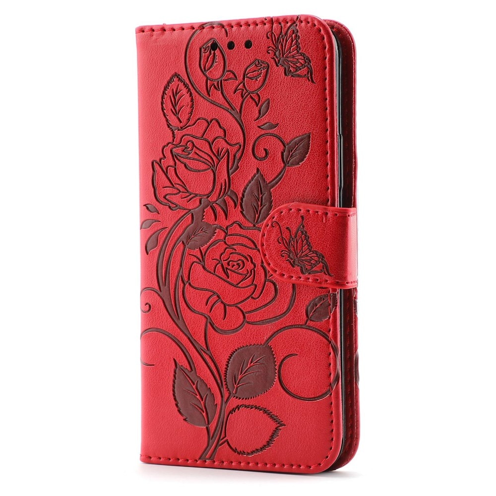 Funda de Cuero con Rosas iPhone 12/12 Pro Rojo