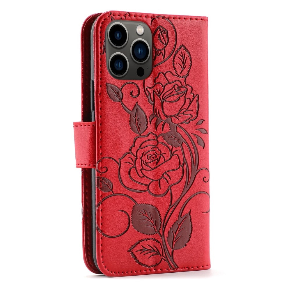 Funda de Cuero con Rosas iPhone 12/12 Pro Rojo