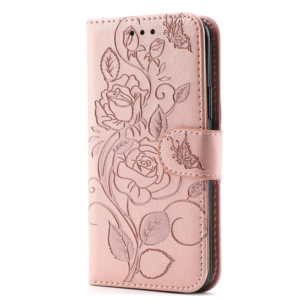 Funda de Cuero con Rosas iPhone 12/12 Pro Pink Gold