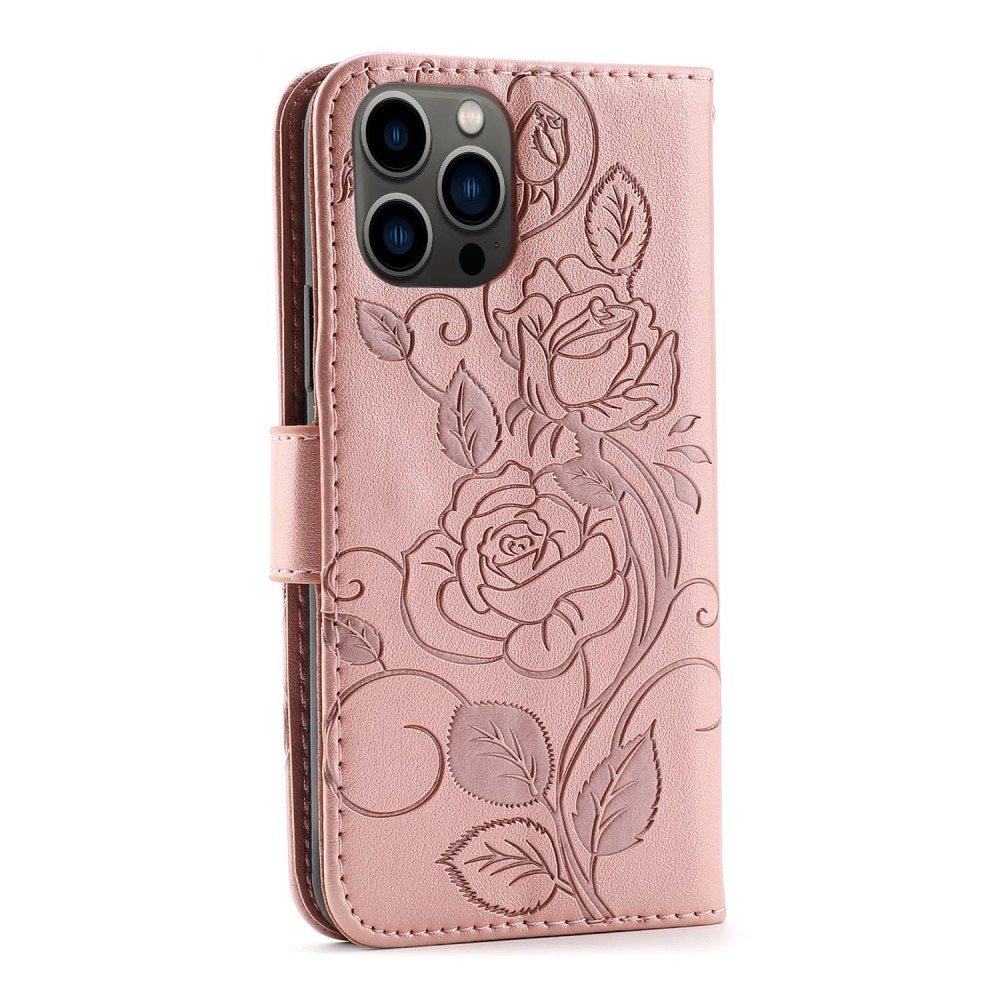 Funda de Cuero con Rosas iPhone 12/12 Pro Pink Gold