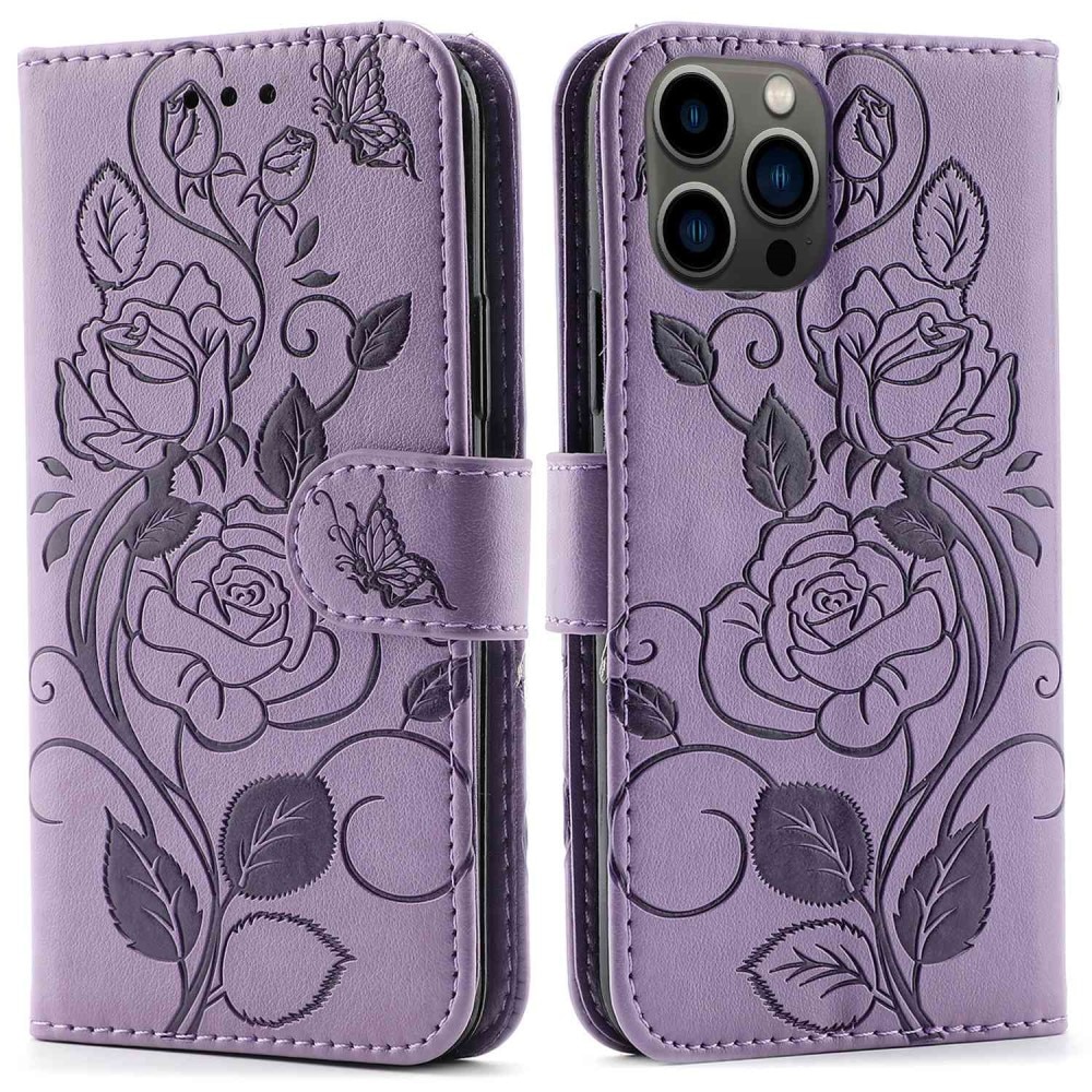 Funda de Cuero con Rosas iPhone 12/12 Pro Violeta