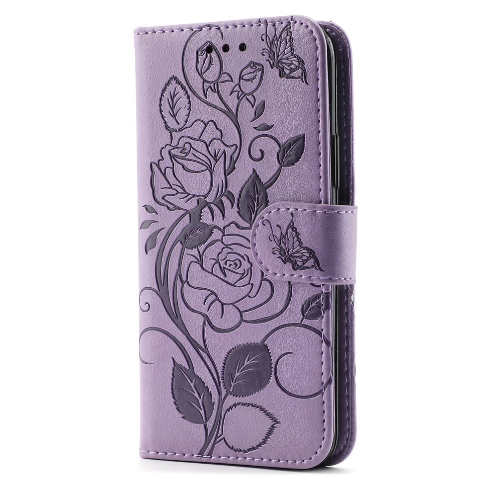 Funda de Cuero con Rosas iPhone 12/12 Pro Violeta
