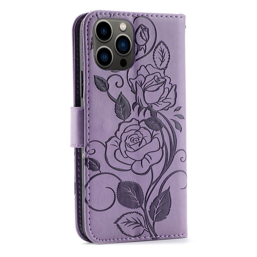 Funda de Cuero con Rosas iPhone 12/12 Pro Violeta