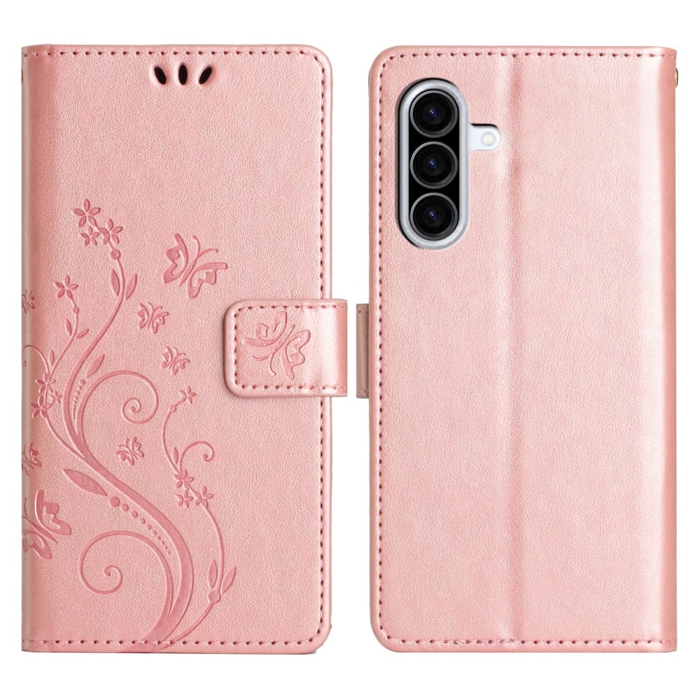 Funda de Cuero con Mariposas Samsung Galaxy A36, Oro rosa