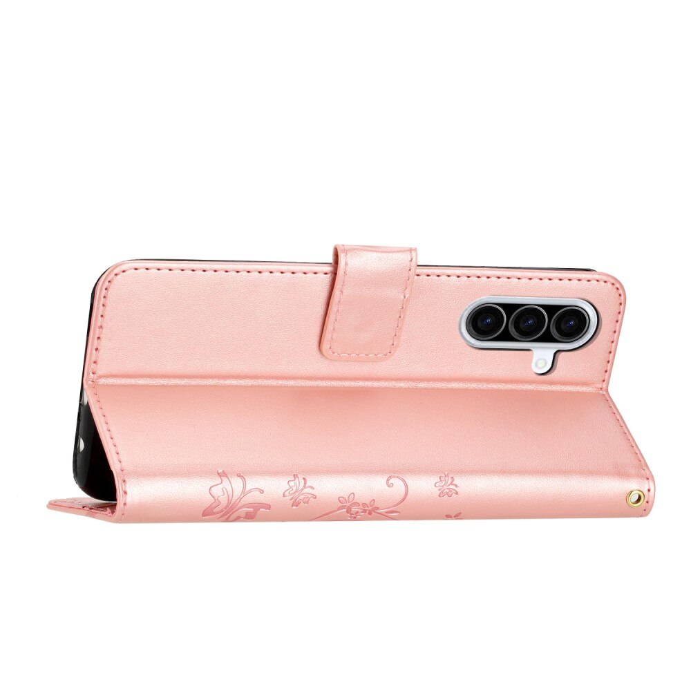 Funda de Cuero con Mariposas Samsung Galaxy A36, Oro rosa