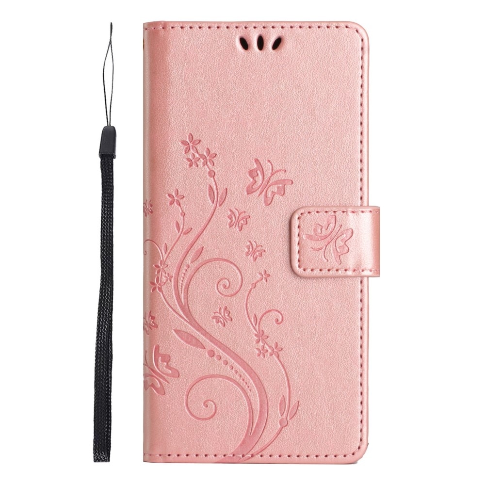 Funda de Cuero con Mariposas Samsung Galaxy A36, Oro rosa