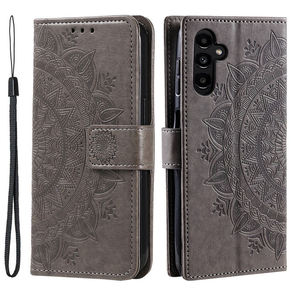 Funda de Cuero Mandala Samsung Galaxy A36 gris