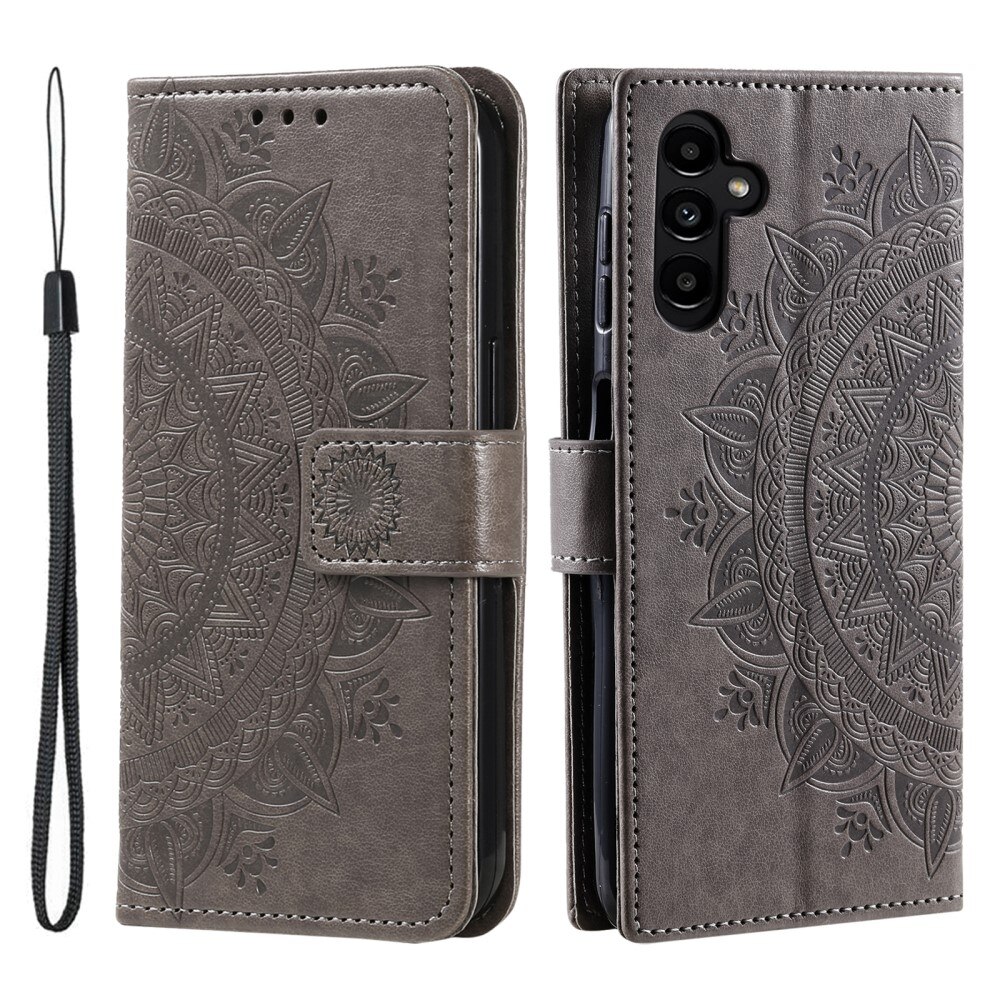 Funda de Cuero Mandala Samsung Galaxy A56 gris