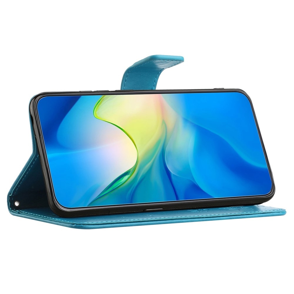 Funda de Cuero con Mariposas Motorola Moto E22i, Azul