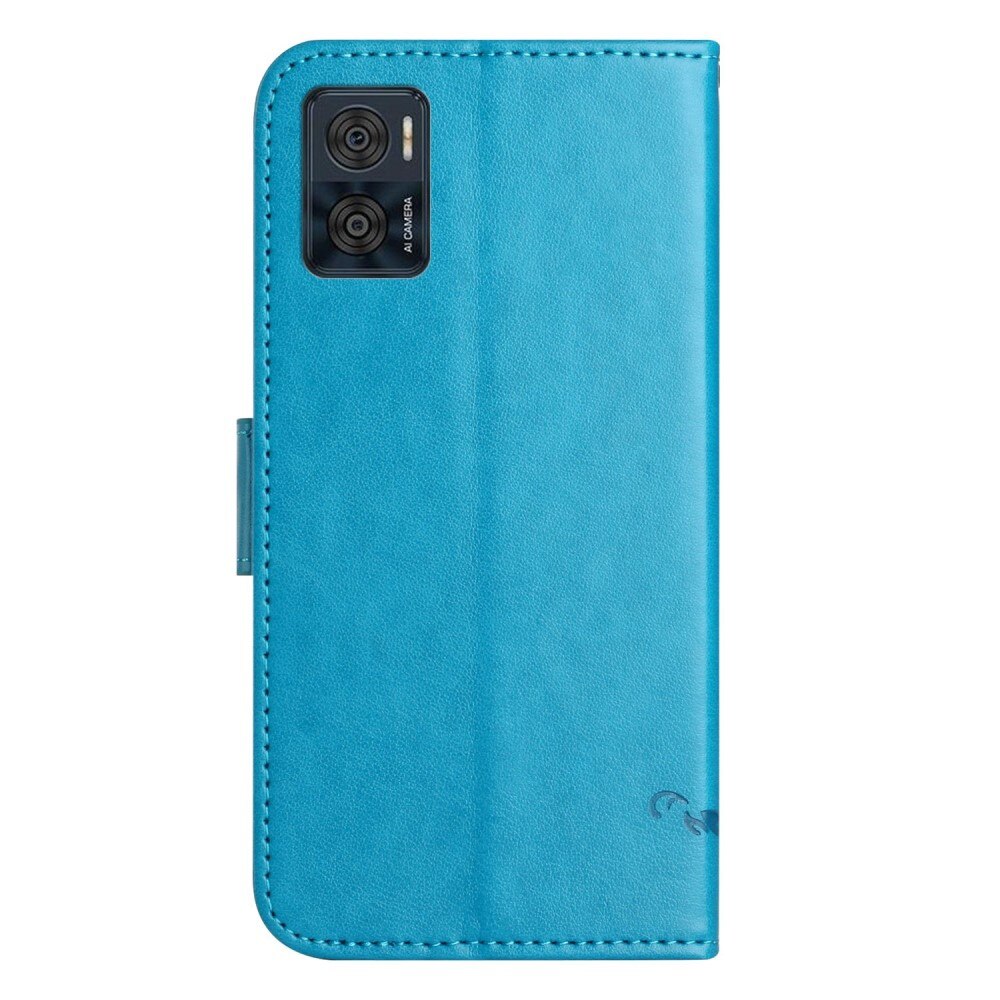 Funda de Cuero con Mariposas Motorola Moto E22i, Azul