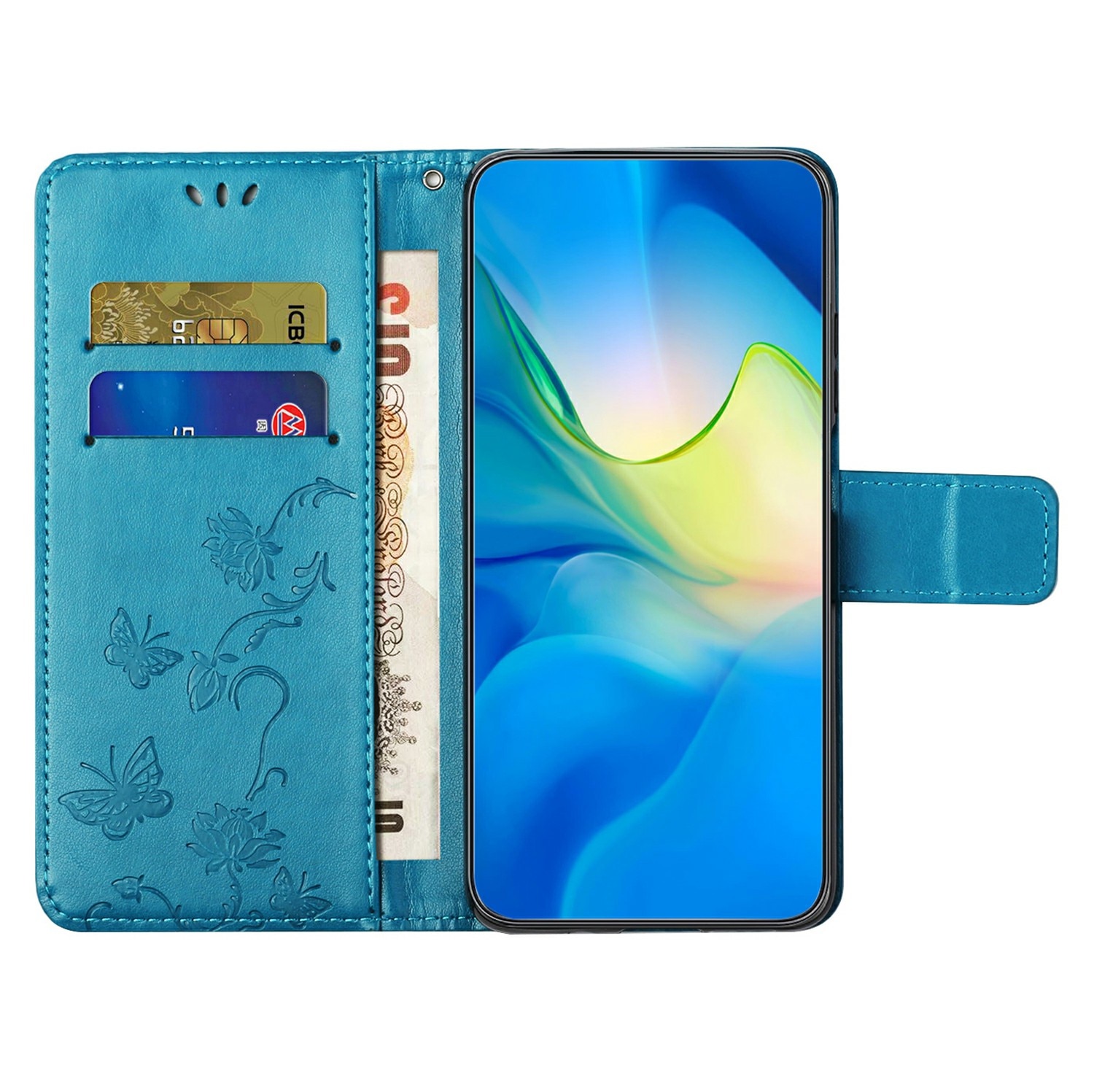 Funda de Cuero con Mariposas Samsung Galaxy A17, Azul