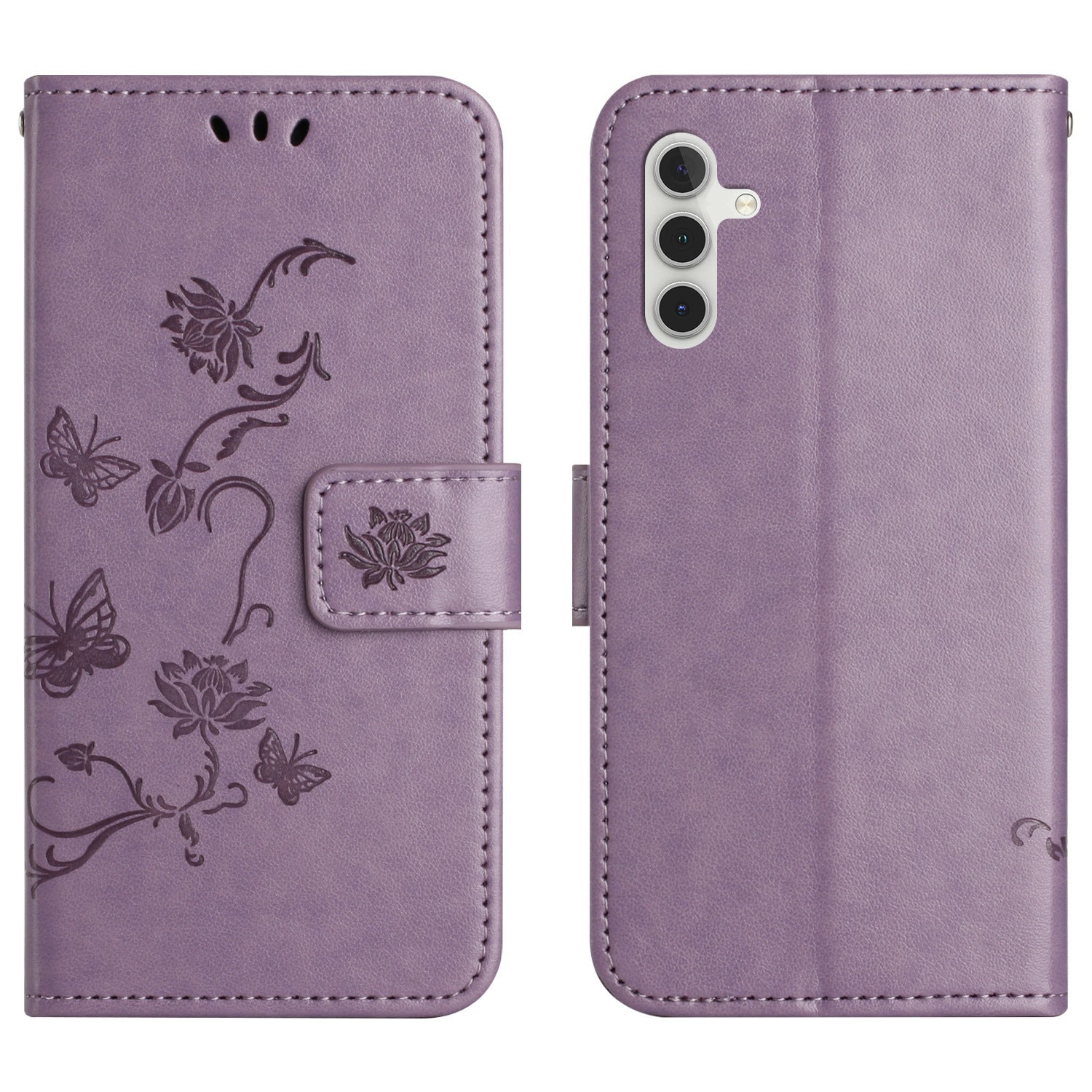 Funda de Cuero con Mariposas Samsung Galaxy A17, Púrpura