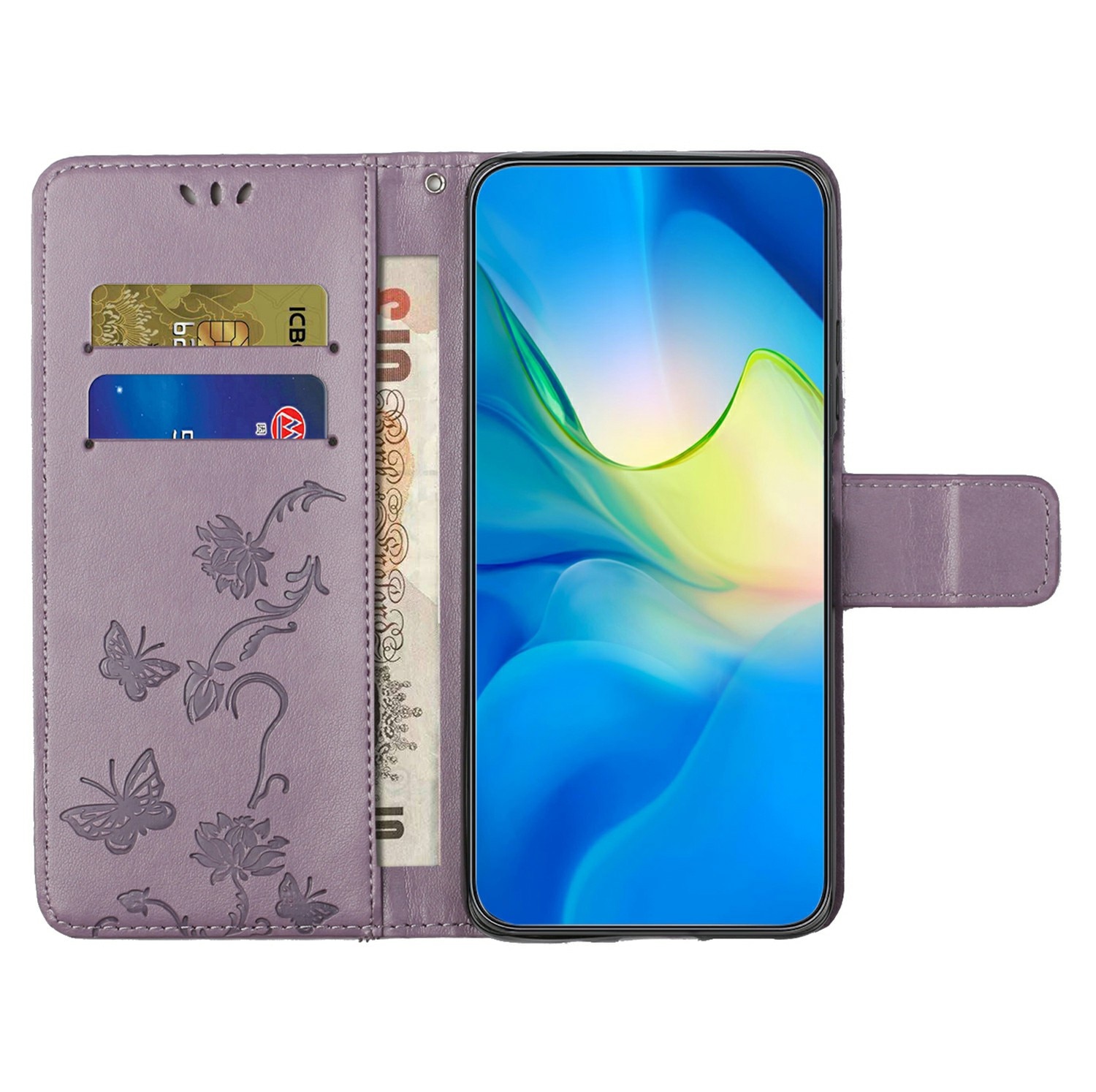 Funda de Cuero con Mariposas Samsung Galaxy A17, Púrpura