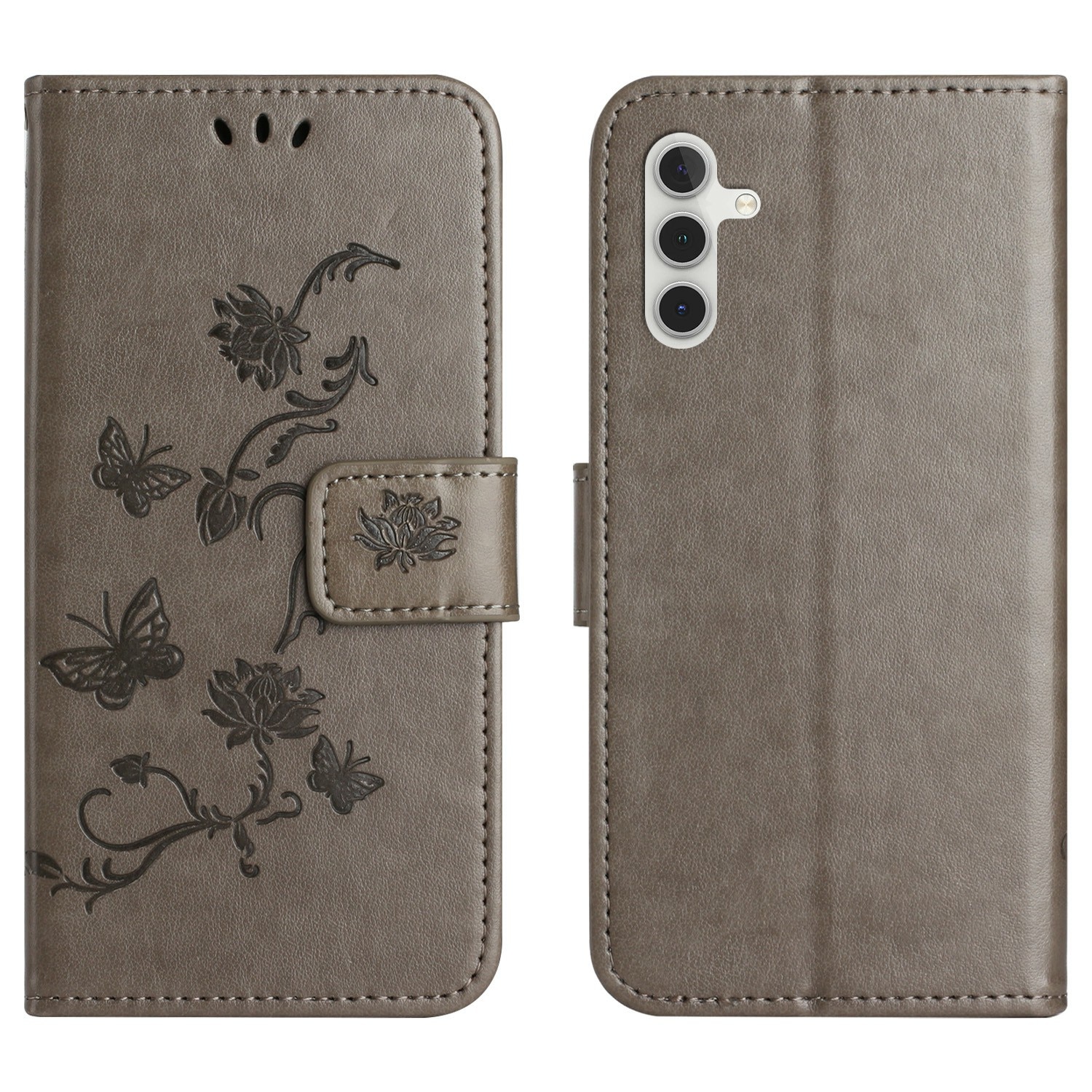 Funda de Cuero con Mariposas Samsung Galaxy A17, Gris