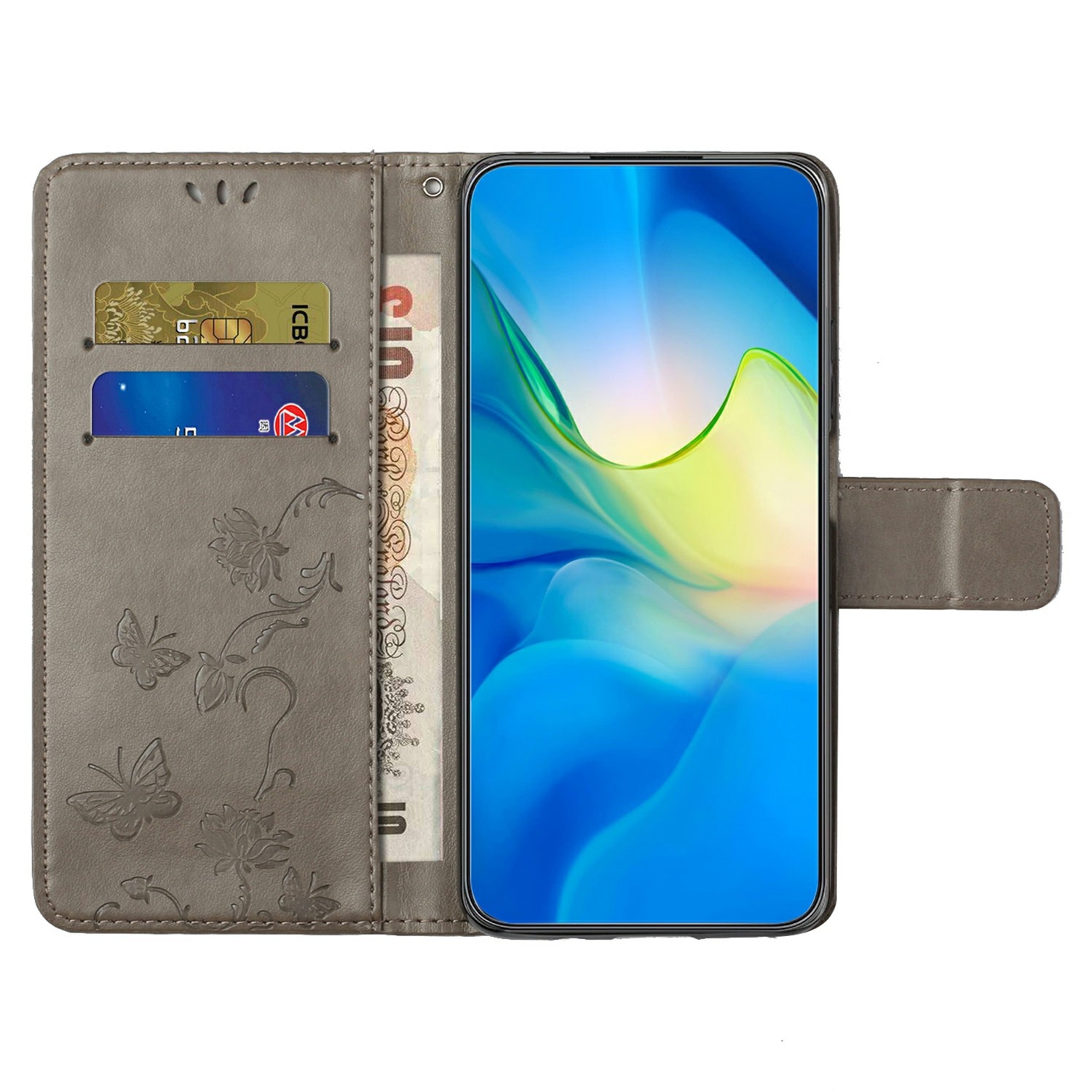 Funda de Cuero con Mariposas Samsung Galaxy A17, Gris