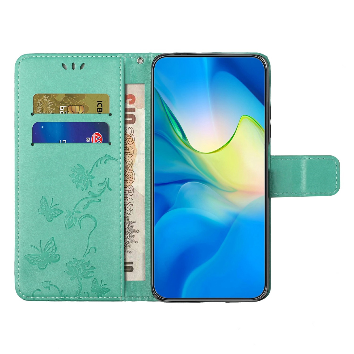 Funda de Cuero con Mariposas Samsung Galaxy A17, Verde