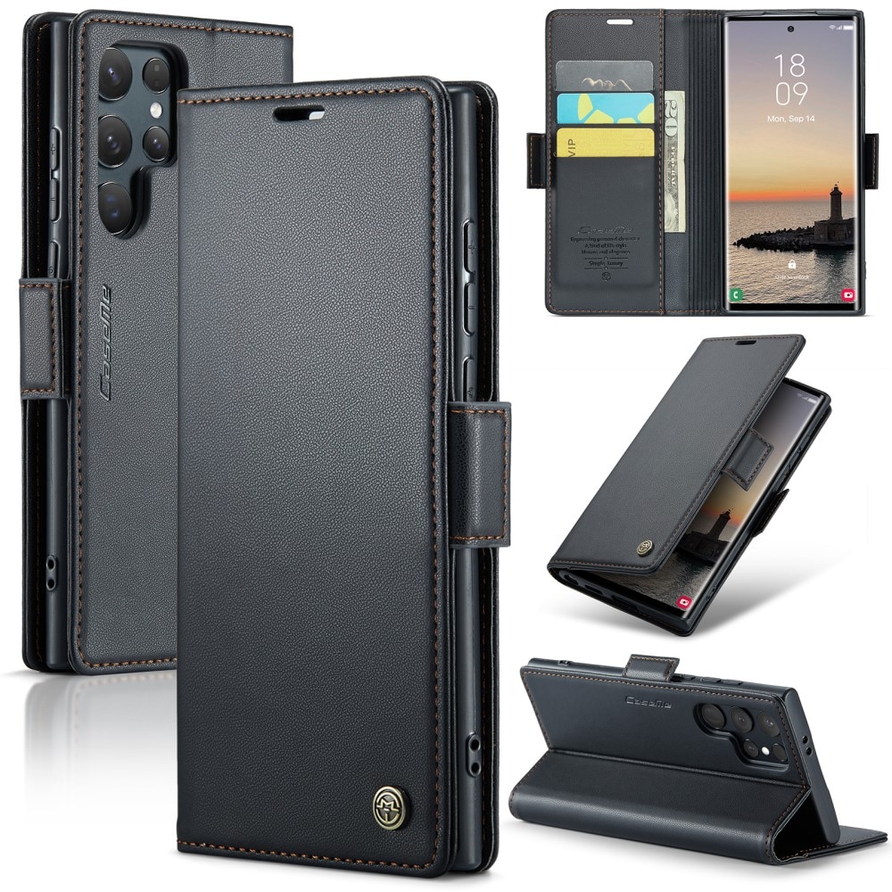 Funda delgada con solapa anti-RFID Samsung Galaxy S25 Ultra Negro
