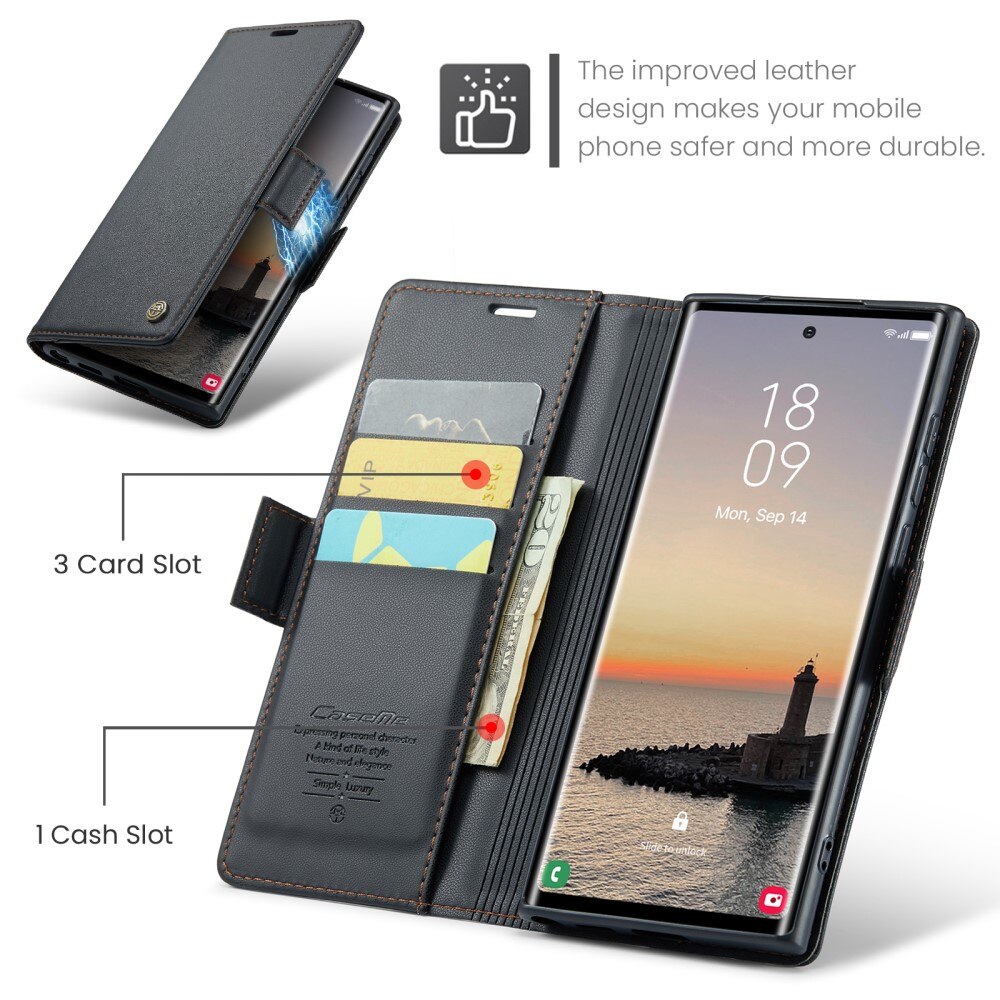 Funda delgada con solapa anti-RFID Samsung Galaxy S25 Ultra Negro