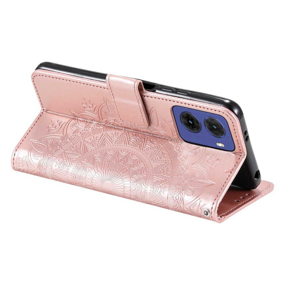Funda de Cuero Mandala Motorola Moto G05 oro rosa