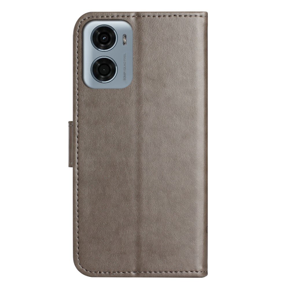 Funda de Cuero con Mariposas Motorola Moto G05, Gris