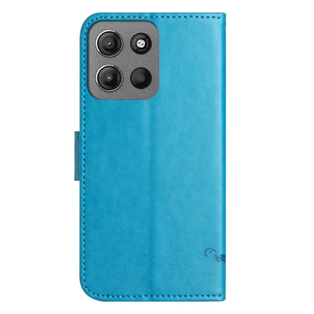 Funda de Cuero con Mariposas Motorola Moto G15, Azul