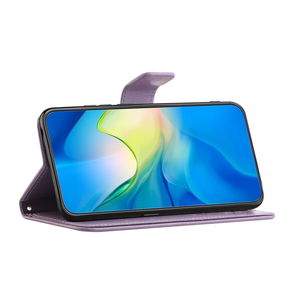 Funda de Cuero con Mariposas Motorola Moto G15, Púrpura