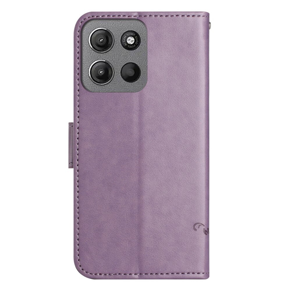 Funda de Cuero con Mariposas Motorola Moto G15, Púrpura