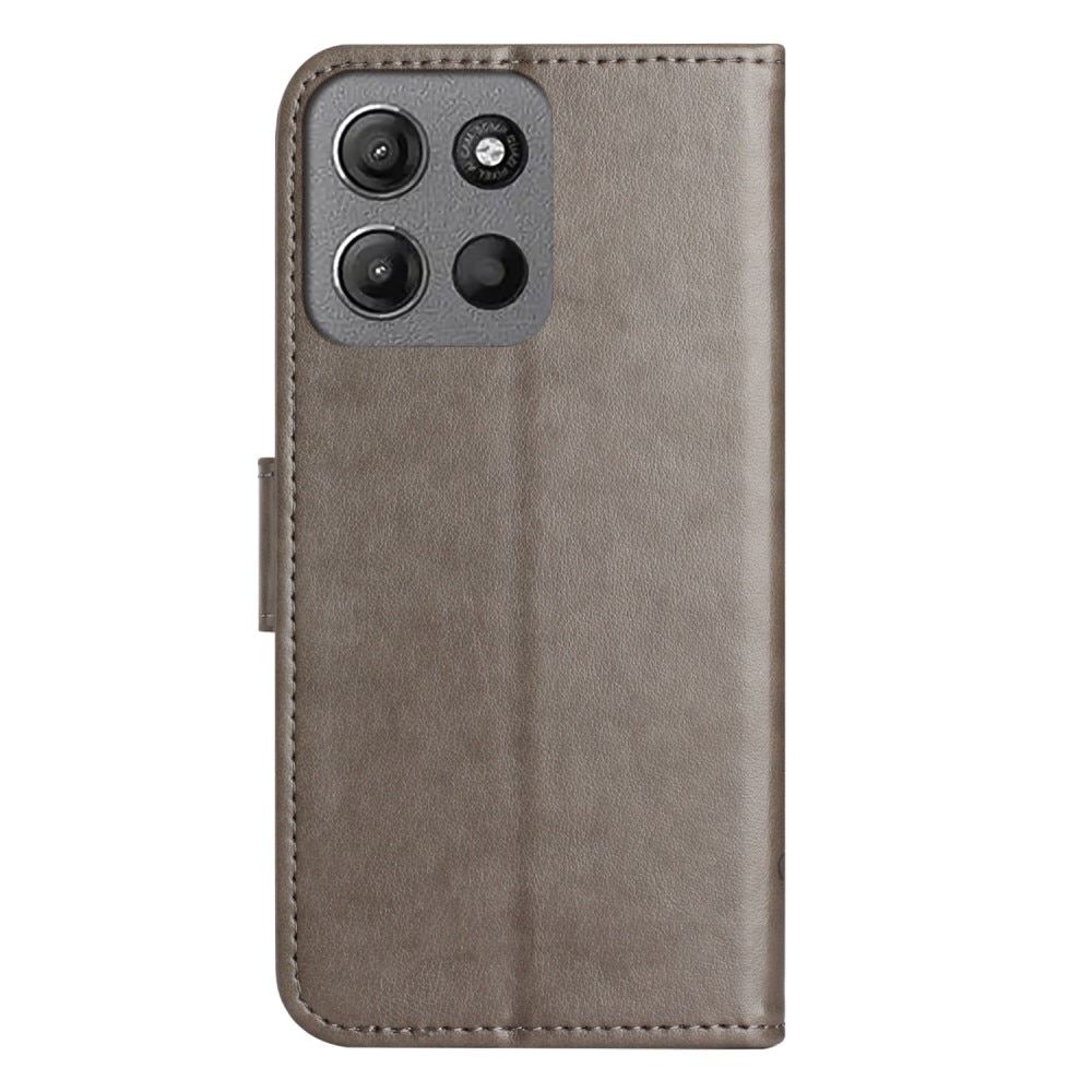 Funda de Cuero con Mariposas Motorola Moto G15, Gris