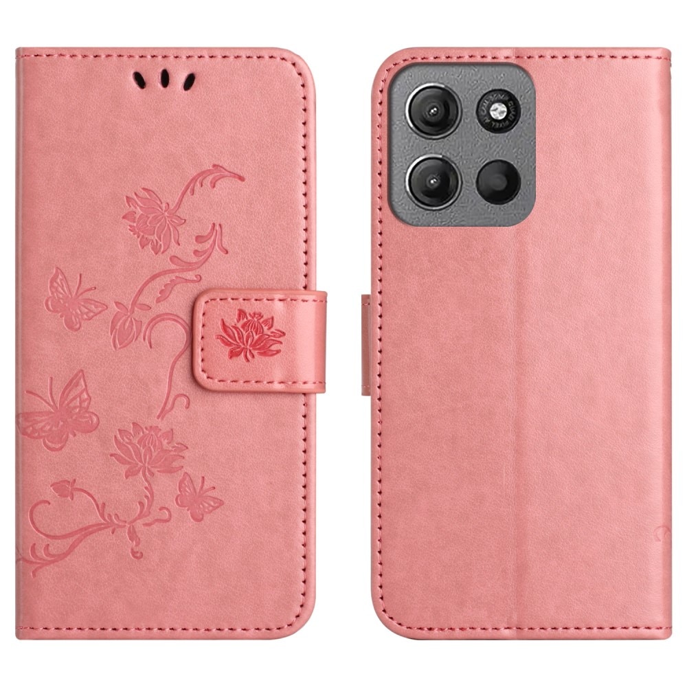 Funda de Cuero con Mariposas Motorola Moto G15 Power, Rosa