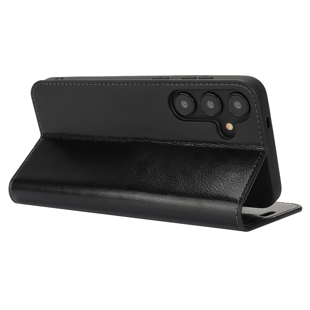 Funda cartera de cuero genuino Samsung Galaxy S25 Plus Negro