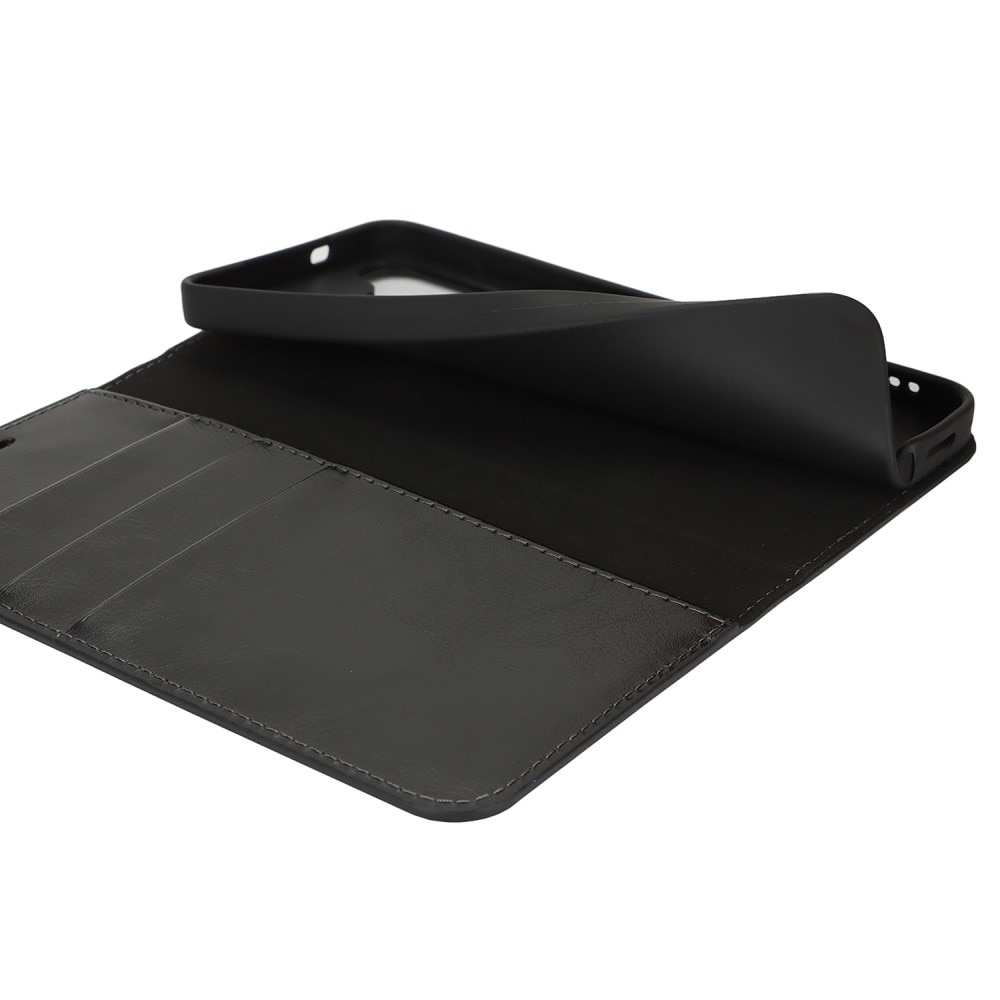 Funda cartera de cuero genuino Samsung Galaxy S25 Plus Negro