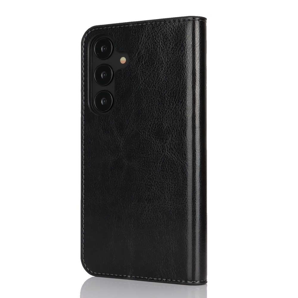 Funda cartera de cuero genuino Samsung Galaxy S25 Plus Negro