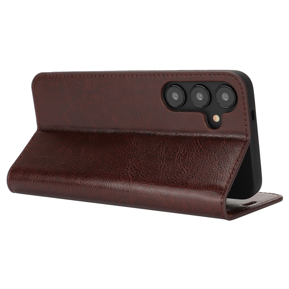 Funda cartera de cuero genuino Samsung Galaxy S25 Plus Marrón oscuro