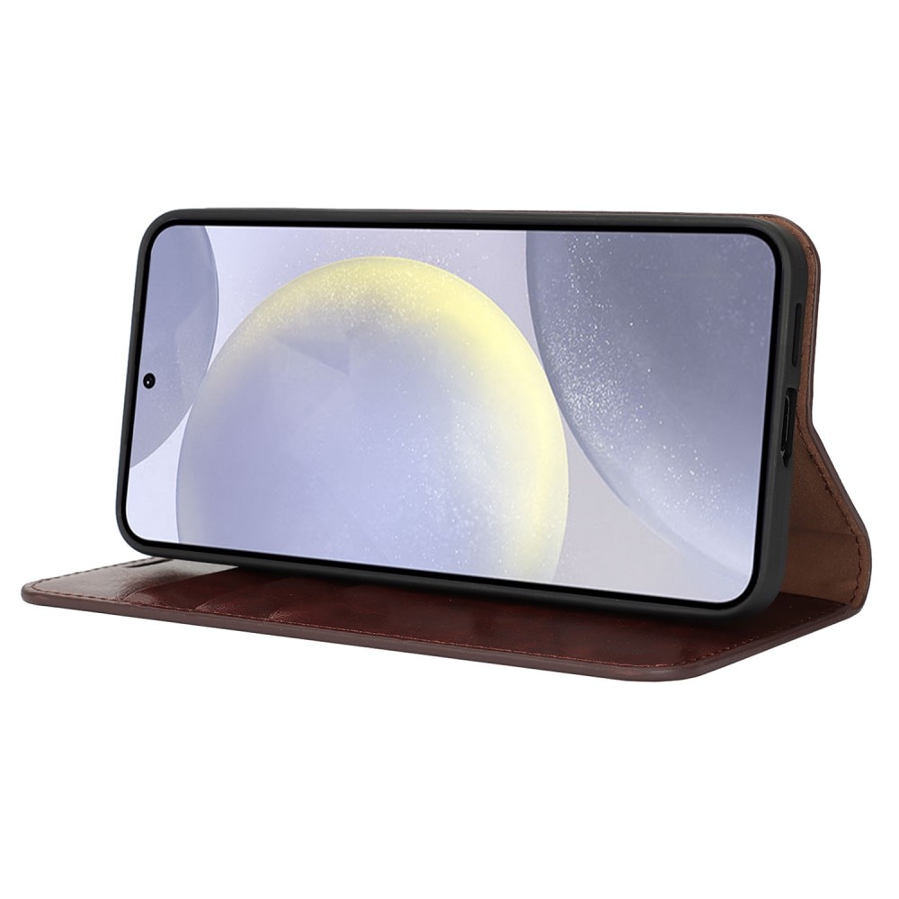Funda cartera de cuero genuino Samsung Galaxy S25 Plus Marrón oscuro
