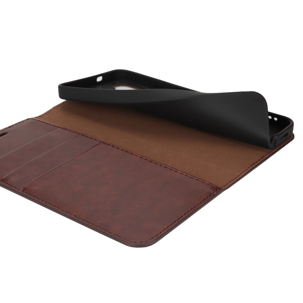 Funda cartera de cuero genuino Samsung Galaxy S25 Plus Marrón oscuro