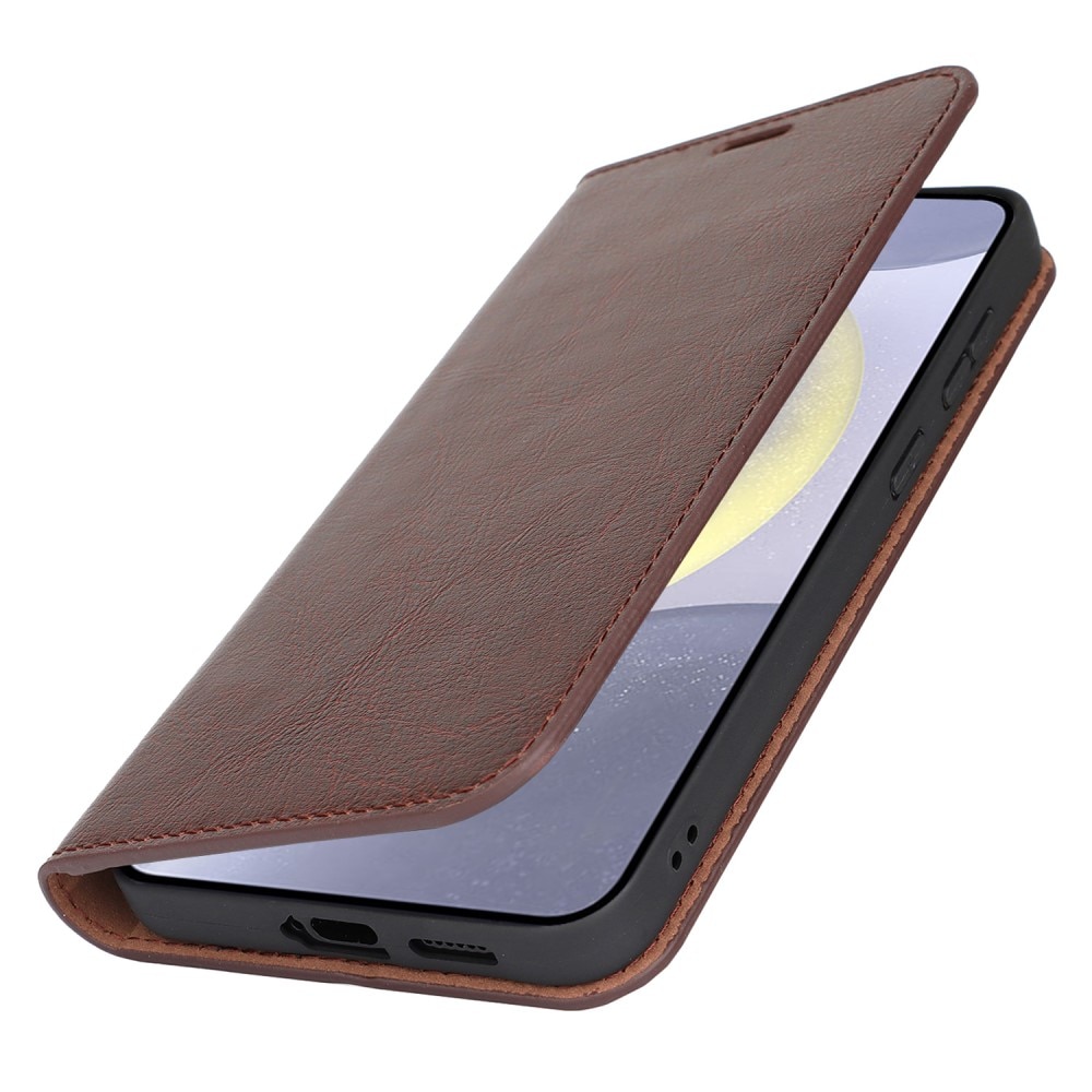Funda cartera de cuero genuino Samsung Galaxy S25 Plus Marrón oscuro